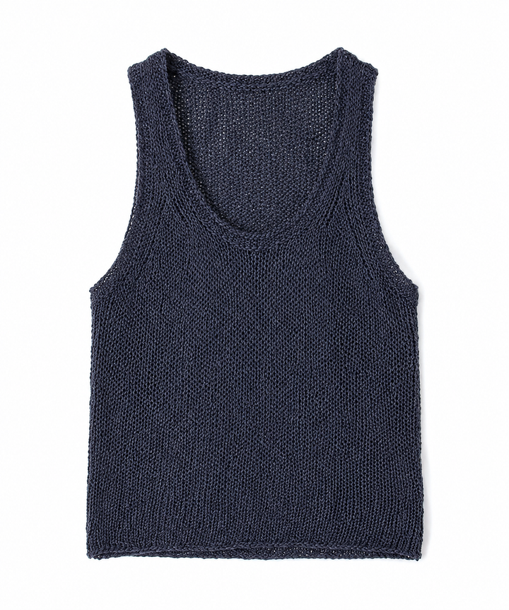 James Perse Navy Cotton & Linen-Blend Knitted Tank Top size 2 ladies