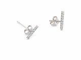 14K 14ct 585 White Gold Diamond Bar Stud Earrings LADIES