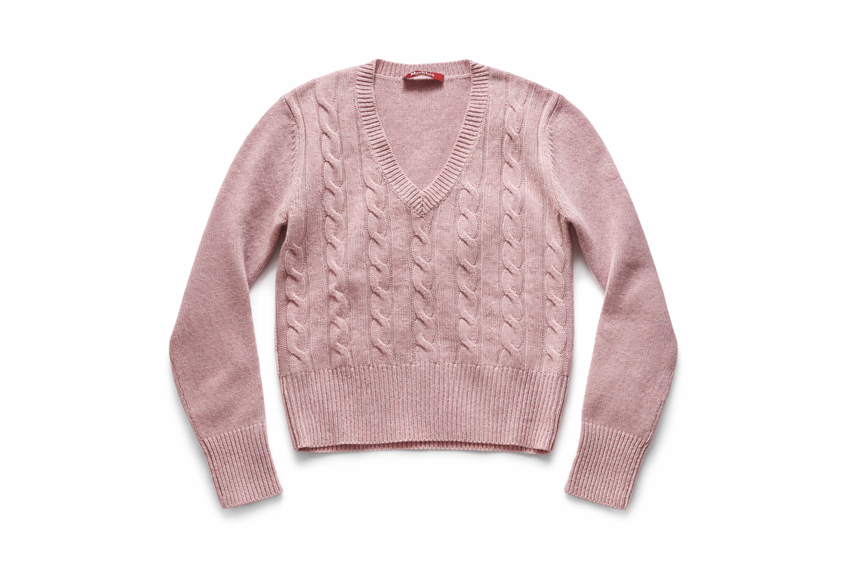 Max Mara Pink Cable Knit V neck Sweater Jumper Size M medium ladies
