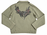 Zadig & Voltaire Khaki Green Linen Military Jacket with Eagle Embroidery ladies
