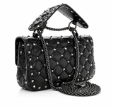 Valentino Garavani Craquele Nappa Small Rockstud Spike Shoulder Bag – Black ladies