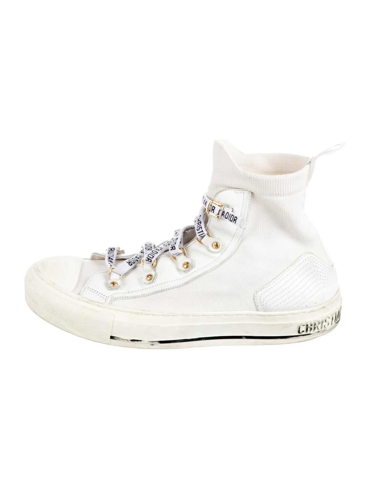 Christian Dior Technical Knit Calfskin Womens Walk'N'Dior High Top Sneakers 38 ladies