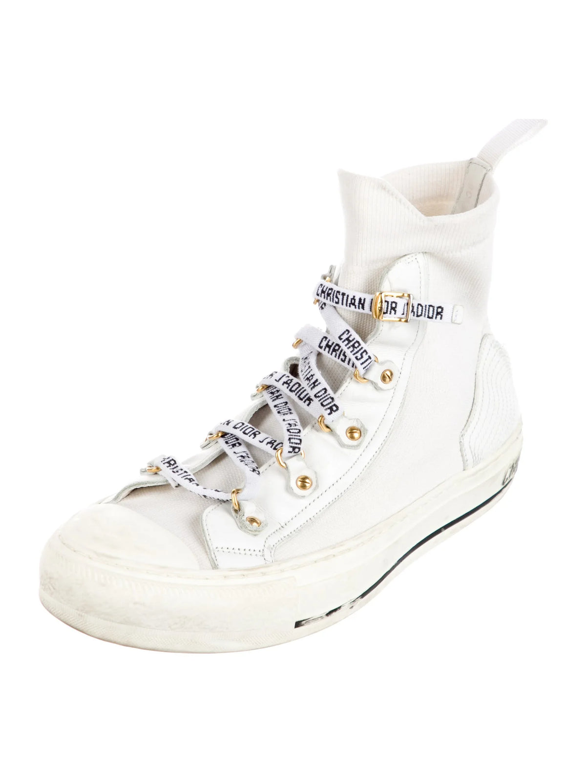 Christian Dior Technical Knit Calfskin Womens Walk'N'Dior High Top Sneakers 38 ladies