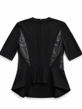 PINKO black peplum faux leather insert blouse top size I 44 UK 12 US 8 ladies