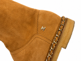 Chanel Kid Suede Shearling Cap Toe Chain Short Boots size 38 ladies
