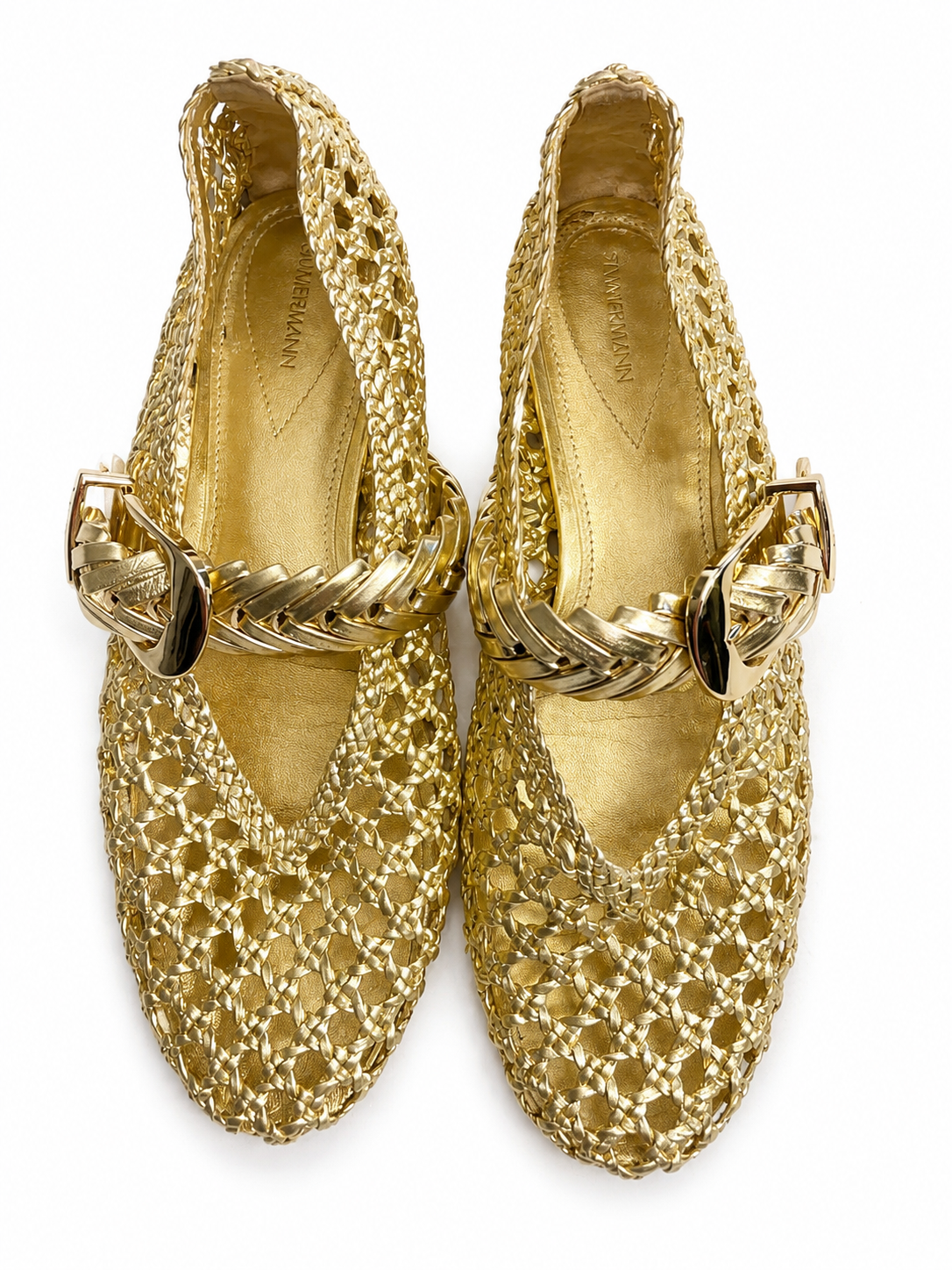 Zimmermann Alchemy Ballerina Flats Gold Leather Woven Buckle Shoes EU 39 | Spring 2026 ladies