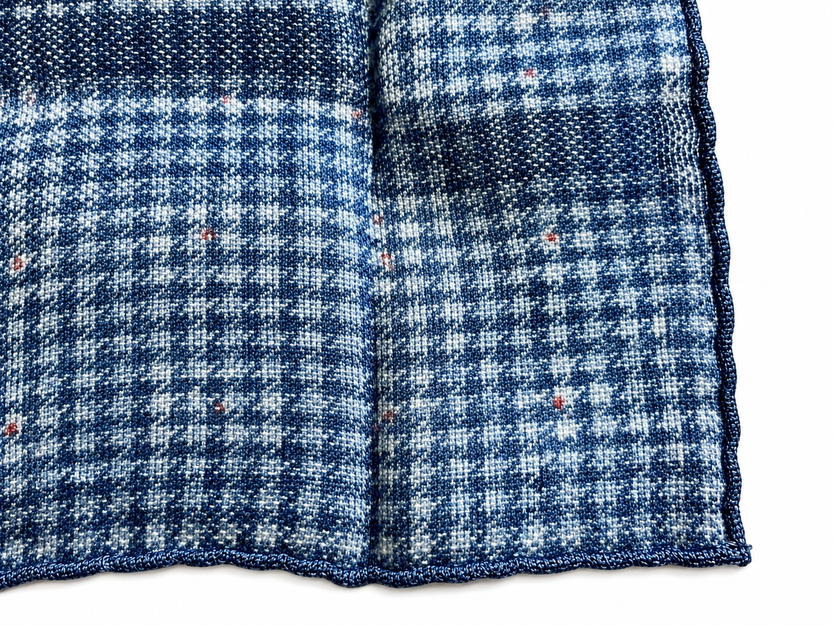 Brunello Cucinelli Blue Double-Sided Linen & Cotton Pocket Square men