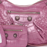 Balenciaga Metallic Extra Supple Calfskin Crystal Crocodile Embossed Small Le Cagole Shoulder Bag – Pink ladies