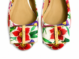 Salvatore Ferragamo Floral Print Leather Avola Bow Ballet Flats Size 8C 38 ladies