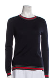 Gucci Navy Web Trim Wool Knit Pullover Sweater Jumper Size XS ladies