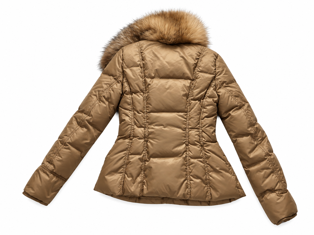 Moncler Brown Camel Fur Trim Down Puffer Jacket Coat Size 0 ladies