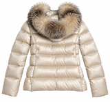 Moncler Tatie Cream Down Puffer Jacket with Real Fox Fur Hood & Belt Size 0 ladies