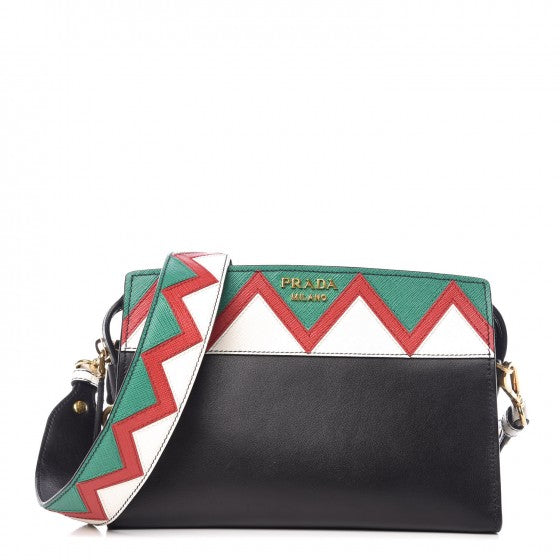 Prada City Calf Saffiano Esplanade Crossbody Bag Black Rosso Handbag ladies