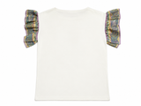 Emilio Pucci White Cotton T-Shirt with Printed Silk Ruffle Sleeves – Size S ladies