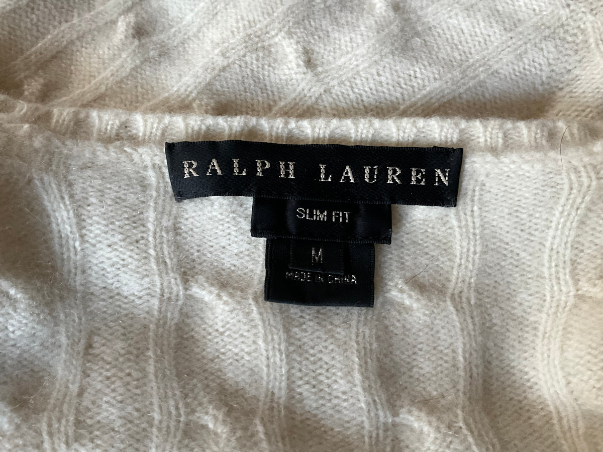 RALPH LAUREN BLACK LABEL PURE CASHMERE CABLE KNIT PULLOVER JUMPER SWEATER SZ M ladies