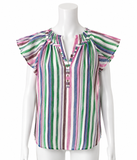 Xirena Striped Linen Blend Flutter Sleeve Blouse – Size S ladies