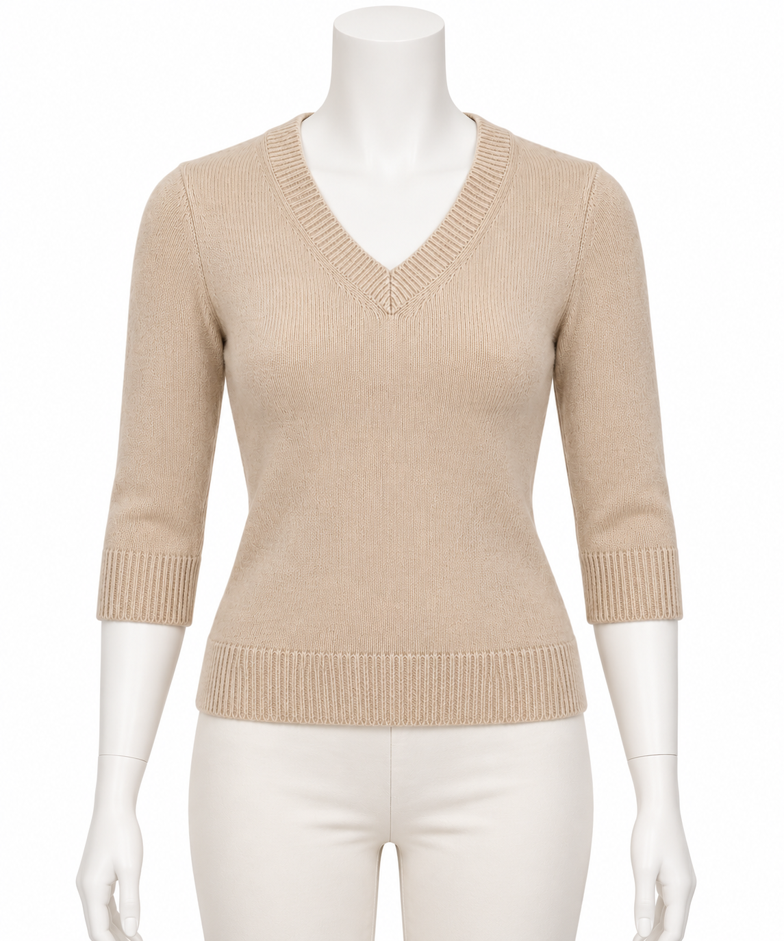 Women’s Beige Cashmere Feel V-Neck Pullover – Size XS/S ladies