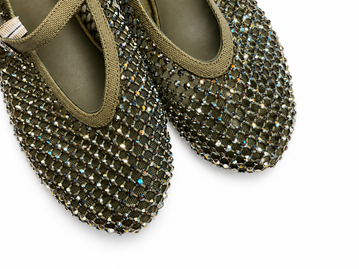 Le Silla Gilda Crystal-Embellished Mesh Mary Jane Ballet Flats – Size 38½ ladies