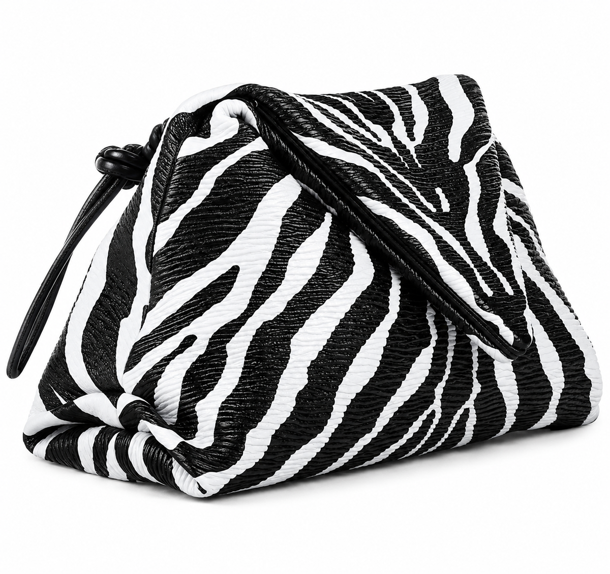 Bottega Veneta Nappa BV Trine Clutch Zebra Black White Lambskin Leather ladies