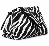 Bottega Veneta Nappa BV Trine Clutch Zebra Black White Lambskin Leather ladies