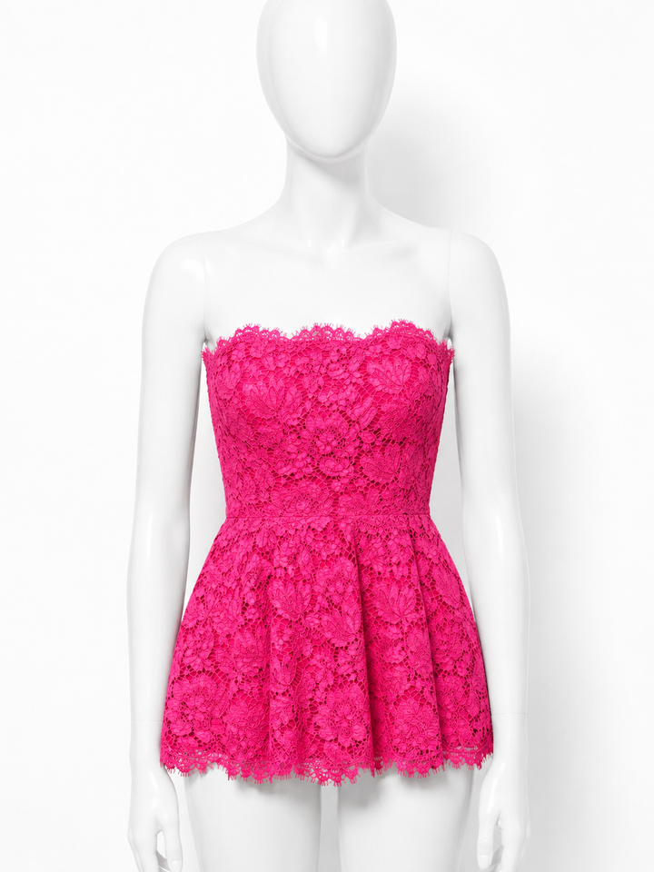 Valentino Garavani Resort 2014 Pink Scalloped Lace Strapless Top size I 40 UK 8 S small ladies