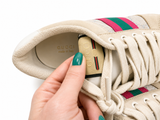 Gucci Calfskin Lame GG Monogram Web Womens Screener Sneakers Size 39 ladies