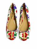 Salvatore Ferragamo Floral Print Leather Avola Bow Ballet Flats Size 8C 38 ladies