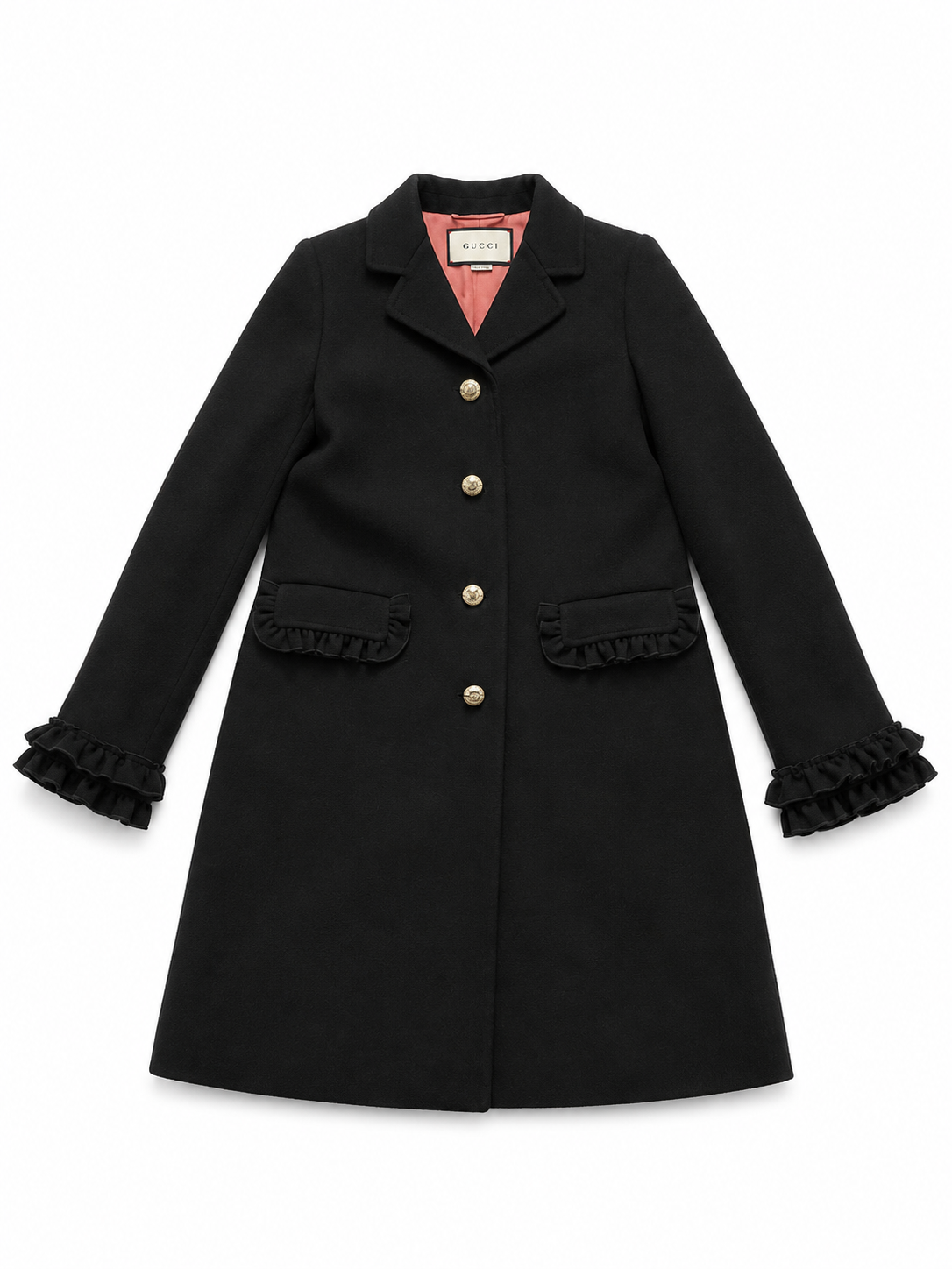 Gucci Black Wool Coat with GG Pearl Buttons – IT 34 / XXS ladies