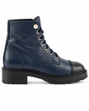 Chanel Navy Blue Leather Lace-Up Combat Ankle Boots – Size EU 37.5 ladies