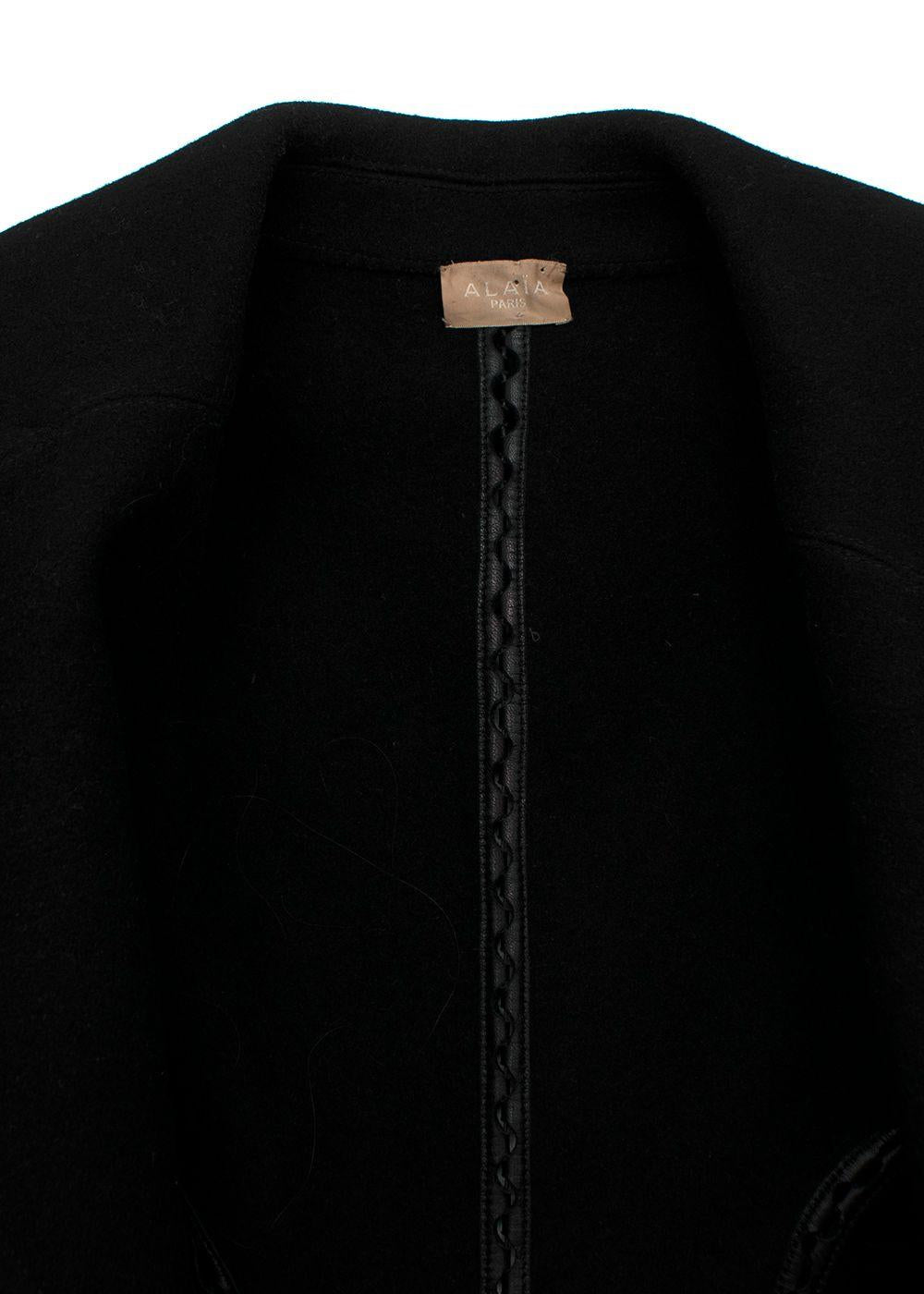 AZZEDINE ALAÏA ALAIA Wool Leather Trim Coat Fit & Flare F 38 US 6 UK 10 ladies