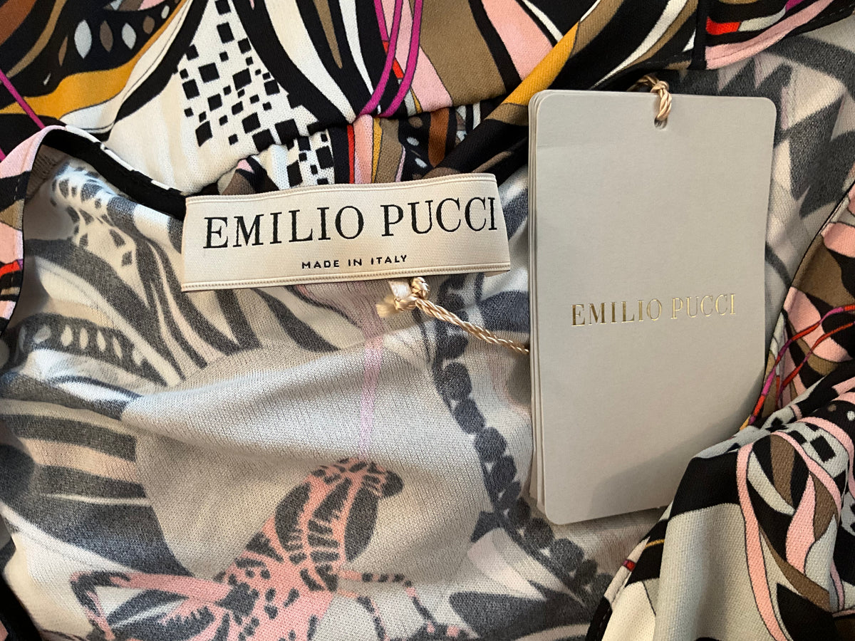 Emilio Pucci White Brown Red Pink Grasshopper Print A-Line Mini Dress Size I 40 ladies