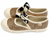 Valentino Garavani Bay By Bay Glitter Ballerina Sneakers Flats Gold Size 38.5 ladies
