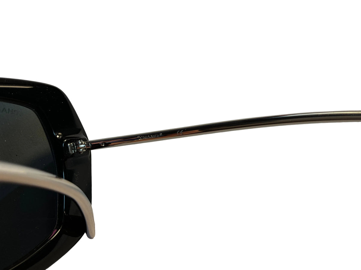 Chanel Acetate Silver Metal Shield Sunglasses 71336 Black ladies