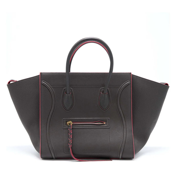 Celine Dark Grey/Pink Leather Medium Phantom Luggage Tote Bag Handbag Ladies