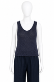 James Perse Navy Cotton & Linen-Blend Knitted Tank Top size 2 ladies