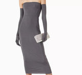 Alex Perry Strapless Midi Dress in Crystal Jersey with gloves Size UK 10 ladies