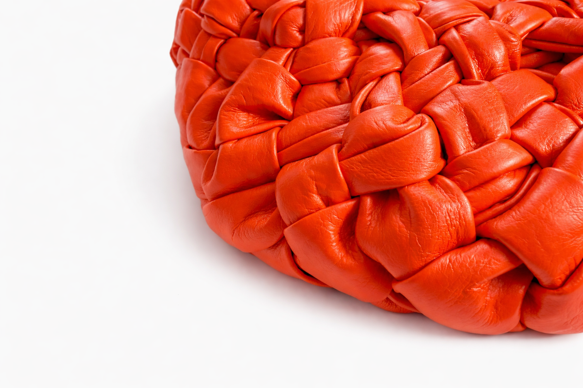 Bottega Veneta Leather Intrecciato Banana Shoulder Bag Orange ladies