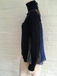 SACAI Contrast Pleated Navy Blue Wool Turtleneck Jumper Size M medium ladies