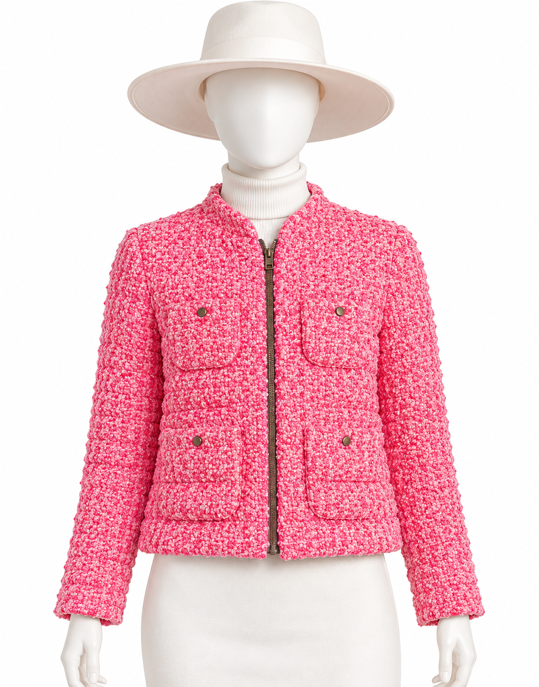 Herno Pink Tweed Bouclé Down Puffer Jacket – Size IT 42 ladies
