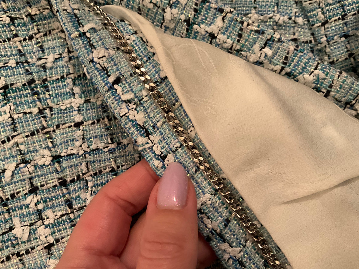 Chanel 2019 Cruise LA PAUSA Fantasy Tweed Blazer Jacket White Blue Light blue ladies