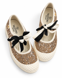 Valentino Garavani Bay By Bay Glitter Ballerina Sneakers Flats Gold Size 38.5 ladies