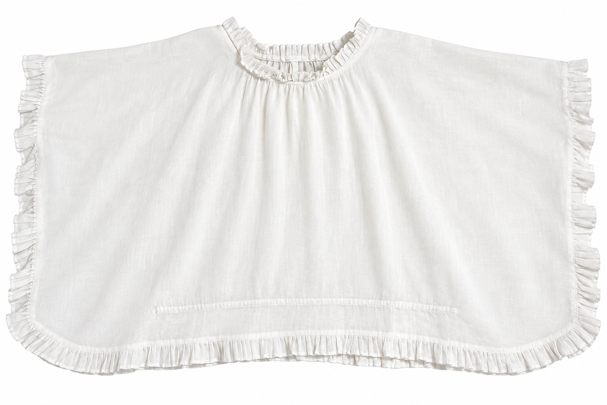 100% Capri White Linen Oversized Ruffle Top ladies