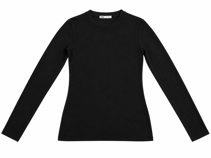Zara Black Semi-Sheer Long Sleeve Top – Size M ladies