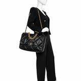 Chanel 19 Maxi Flap Bag – Black Lambskin Leather Handbag ladies