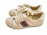 Gucci Calfskin Lame GG Monogram Web Womens Screener Sneakers Size 39 ladies
