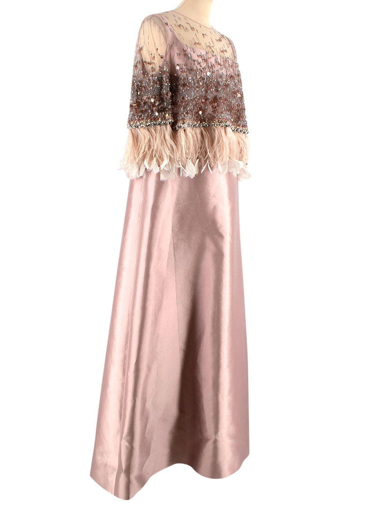 Prada Pink Silk A-line Gown with Crystal & Feather Embellished Cape Ov Afashionistastore Prada Pink Silk A-line Gown with Crystal & Feather Embellished Cape Ov Afashionistastore