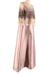 Prada Pink Silk A-line Gown with Crystal & Feather Embellished Cape Overlay Size I 44 L large ladies