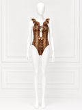Snakeskin Print Ruffle One-Piece Swimsuit ladies