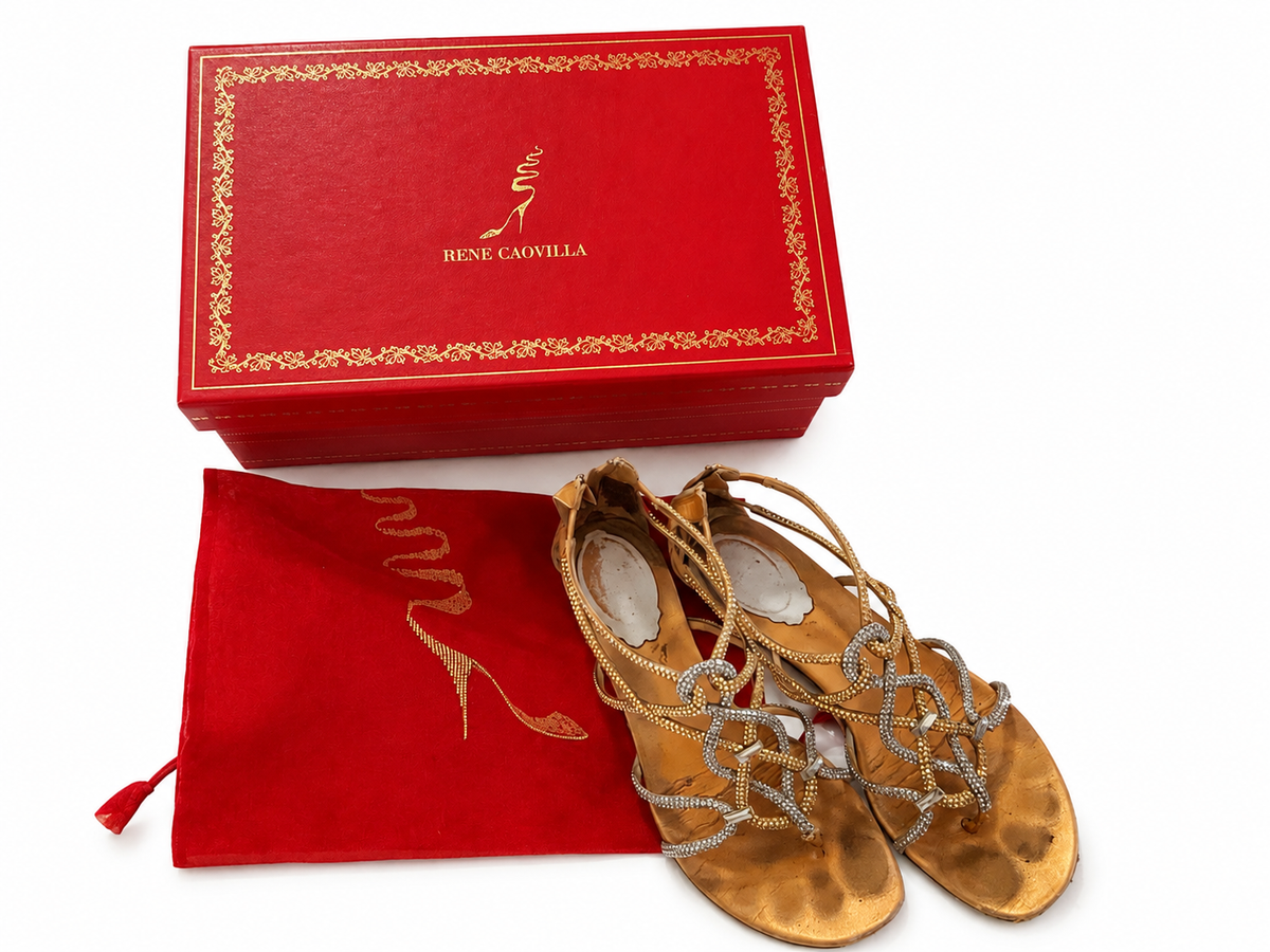 René Caovilla Crystal Embellished Flat Sandals – Gold – EU 36 ladies