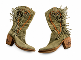 El Vaquero Kate Suede Fringe Khaki Cowboy Western Boots size 39 ladies